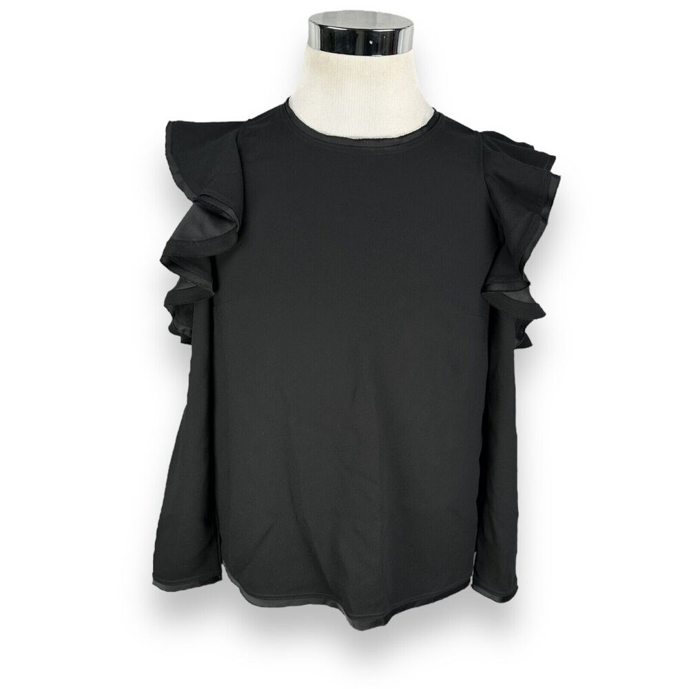 P.A.R.O.S.H. Top Womens Small Black Ruffles Exposed Shoulder Blouse Long‎ Sleeve